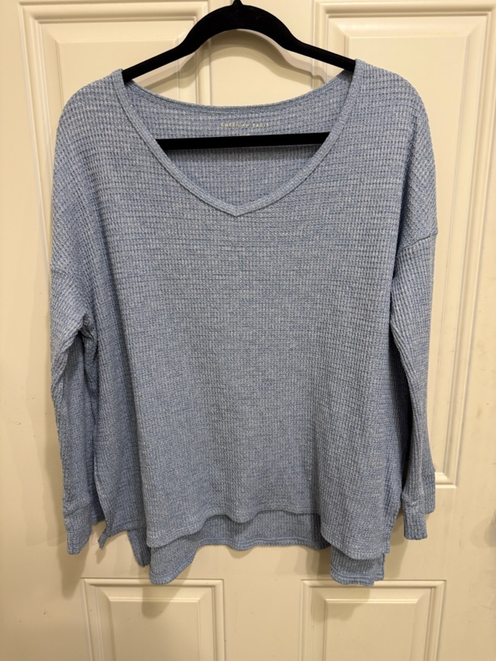 American Eagle Outfitters Light Blue V-Neck Waffle Knit Pullover